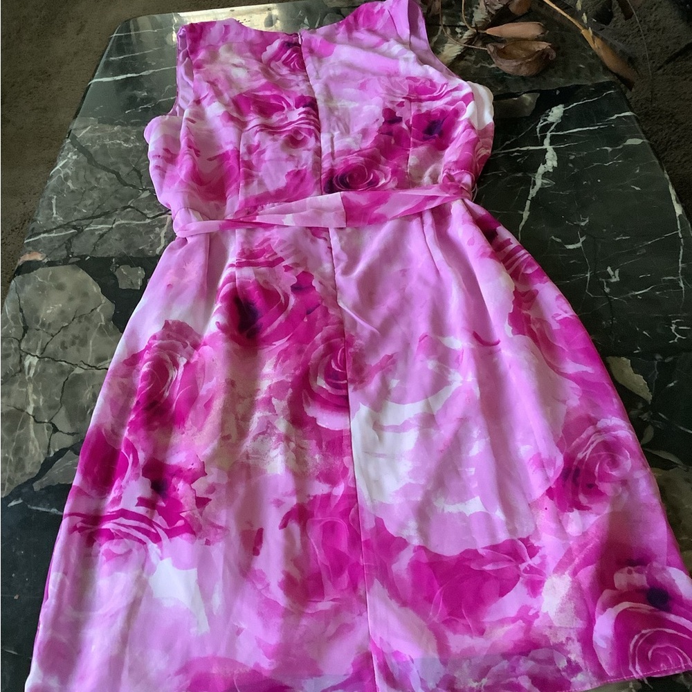 Madison leigh faux wrap pink rose print ruffled dress size 14 - Picture 2 of 7